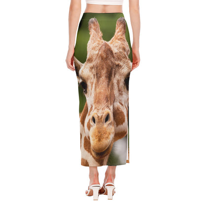 Funny Giraffe Print Side Slit Maxi Skirt