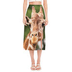 Funny Giraffe Print Side Slit Midi Skirt