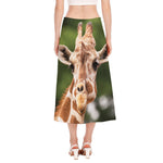 Funny Giraffe Print Side Slit Midi Skirt