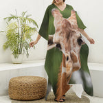 Funny Giraffe Print Silk V-Neck Kaftan Dress