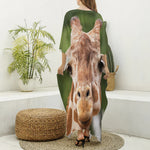Funny Giraffe Print Silk V-Neck Kaftan Dress