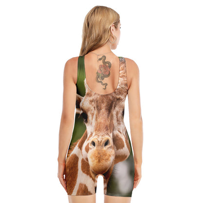 Funny Giraffe Print Sleeveless One Piece Swimsuit