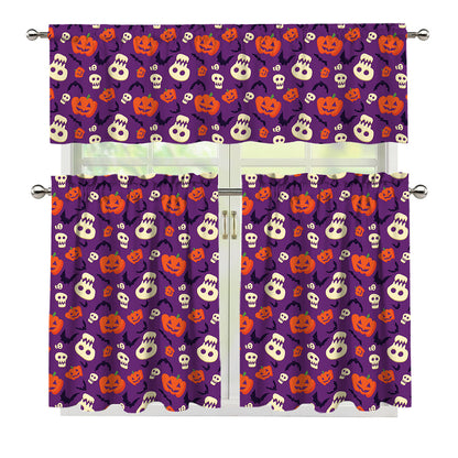 Funny Halloween Pumpkin Pattern Print 3 Piece Kitchen Curtains