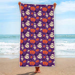 Funny Halloween Pumpkin Pattern Print Beach Towel