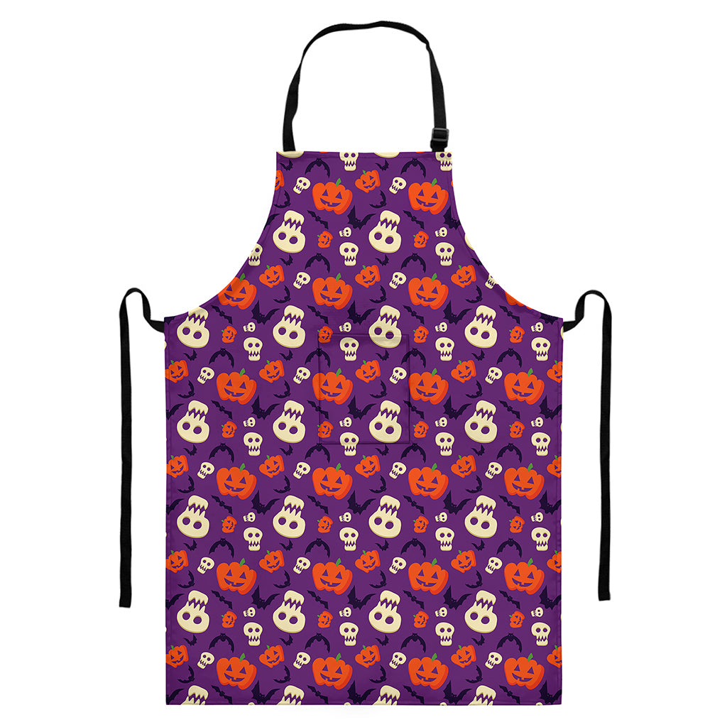 Funny Halloween Pumpkin Pattern Print Bib Apron With Pocket