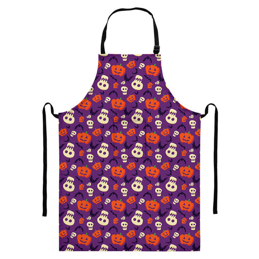 Funny Halloween Pumpkin Pattern Print Bib Apron With Pocket