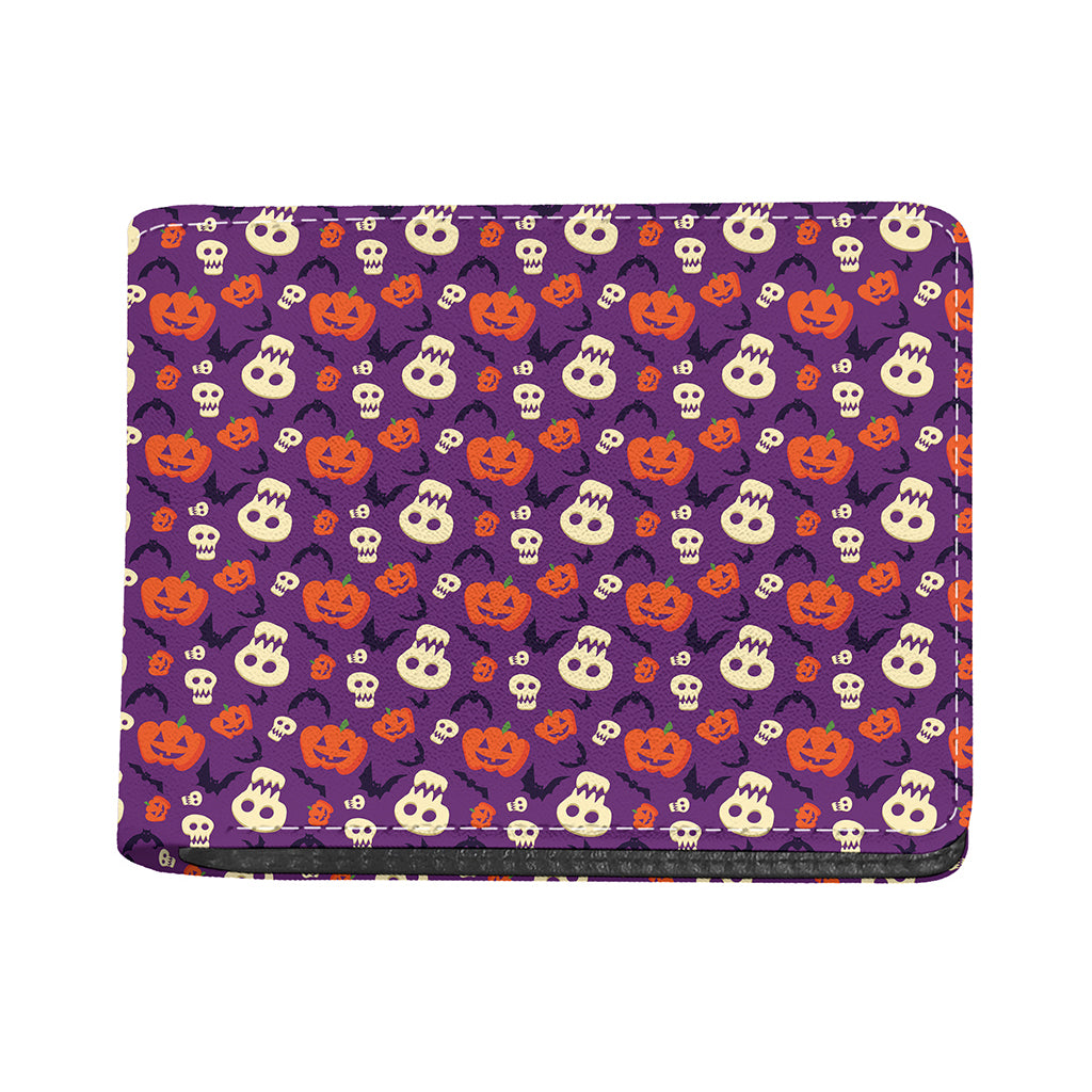 Funny Halloween Pumpkin Pattern Print Bifold Wallet