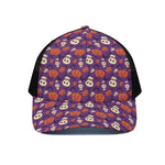 Funny Halloween Pumpkin Pattern Print Black Mesh Trucker Cap