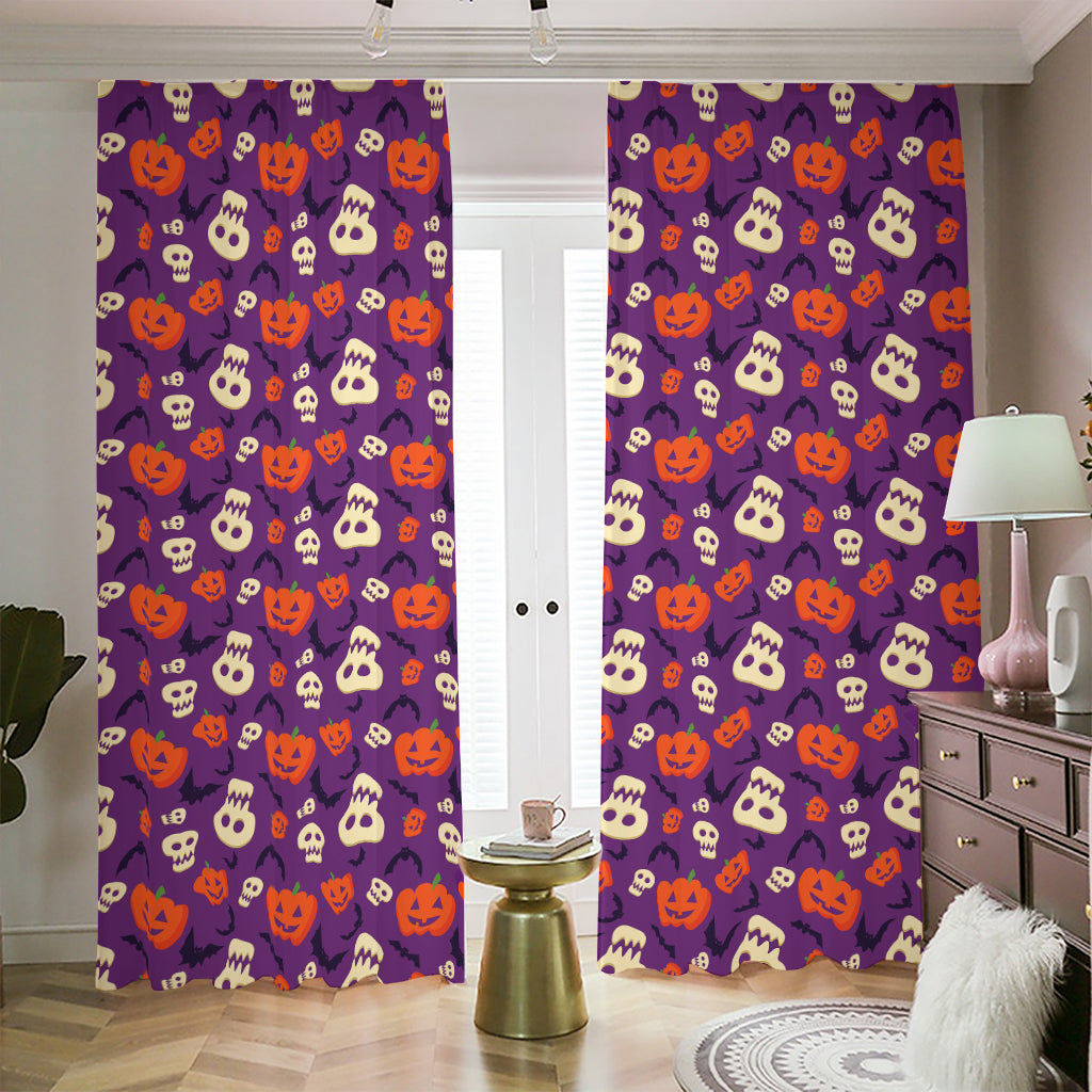 Funny Halloween Pumpkin Pattern Print Blackout Pencil Pleat Curtains