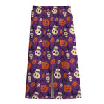 Funny Halloween Pumpkin Pattern Print Cotton Front Slit Maxi Skirt