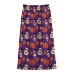 Funny Halloween Pumpkin Pattern Print Cotton Front Slit Maxi Skirt