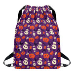 Funny Halloween Pumpkin Pattern Print Drawstring Backpack