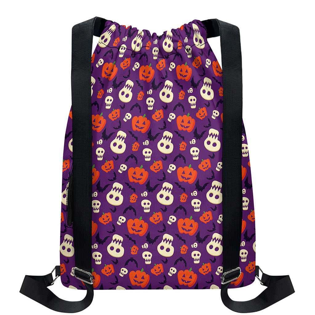 Funny Halloween Pumpkin Pattern Print Drawstring Backpack