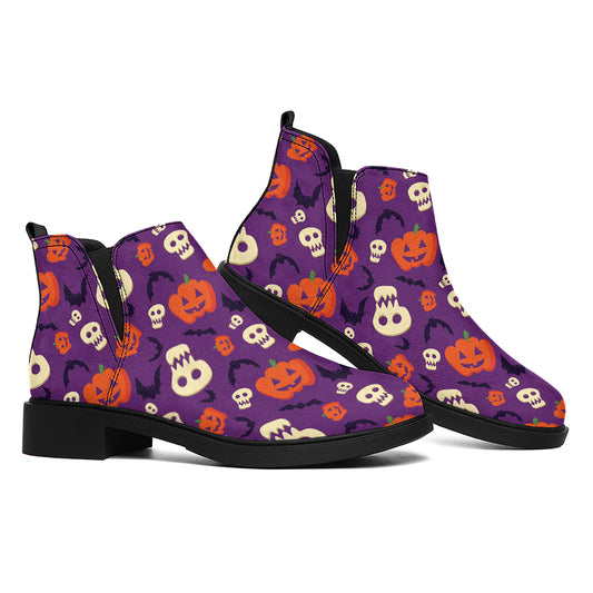 Funny Halloween Pumpkin Pattern Print Flat Ankle Boots