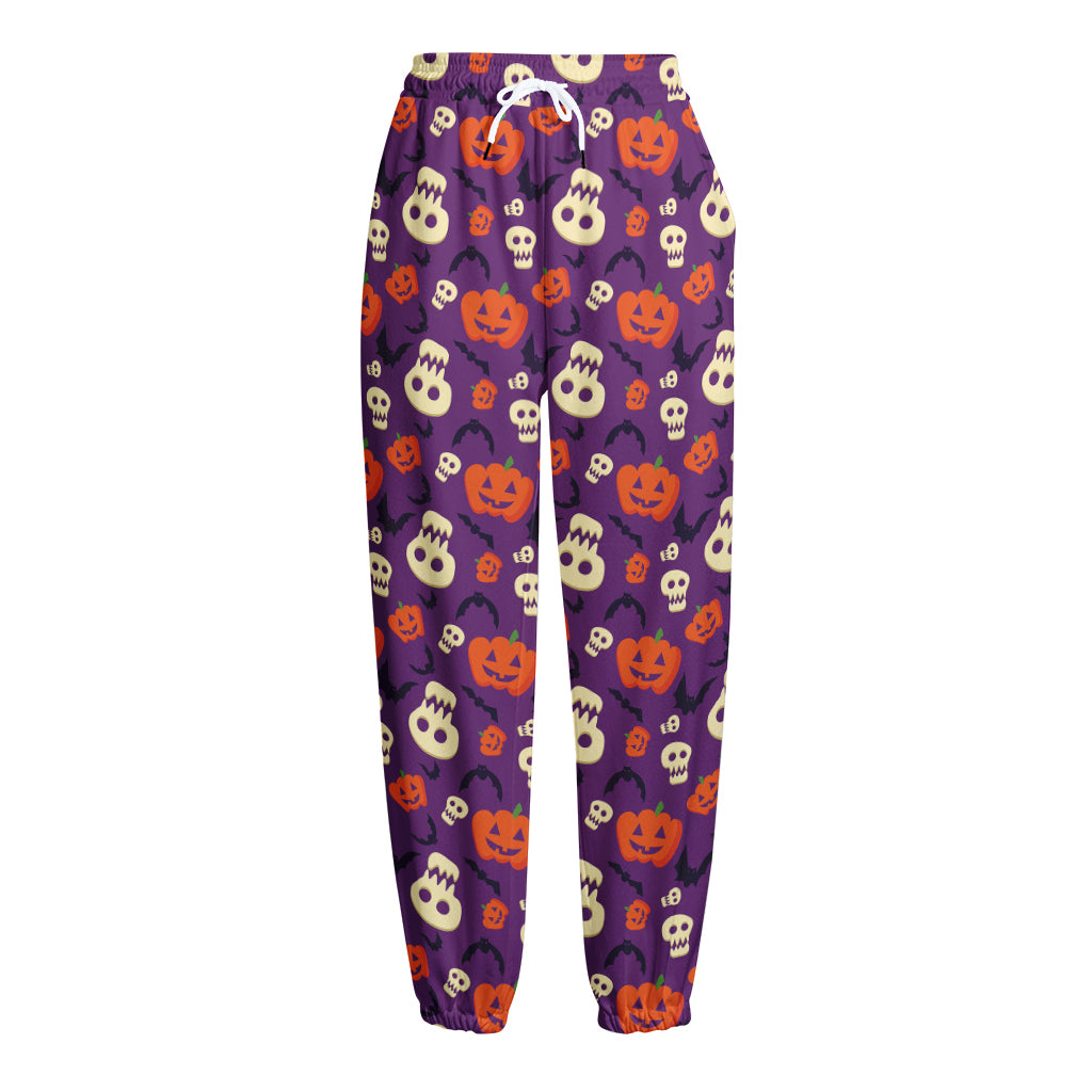 Funny Halloween Pumpkin Pattern Print Fleece Lined Knit Pants