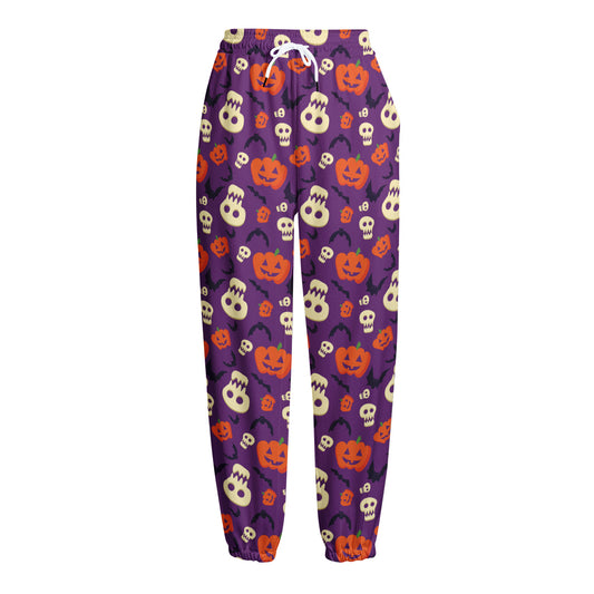 Funny Halloween Pumpkin Pattern Print Fleece Lined Knit Pants