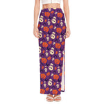 Funny Halloween Pumpkin Pattern Print High Slit Maxi Skirt