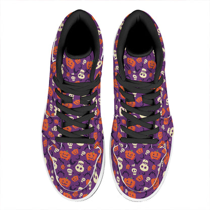 Funny Halloween Pumpkin Pattern Print High Top Leather Sneakers