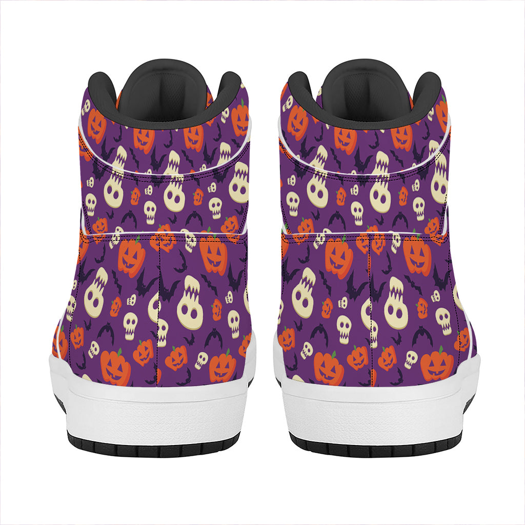 Funny Halloween Pumpkin Pattern Print High Top Leather Sneakers