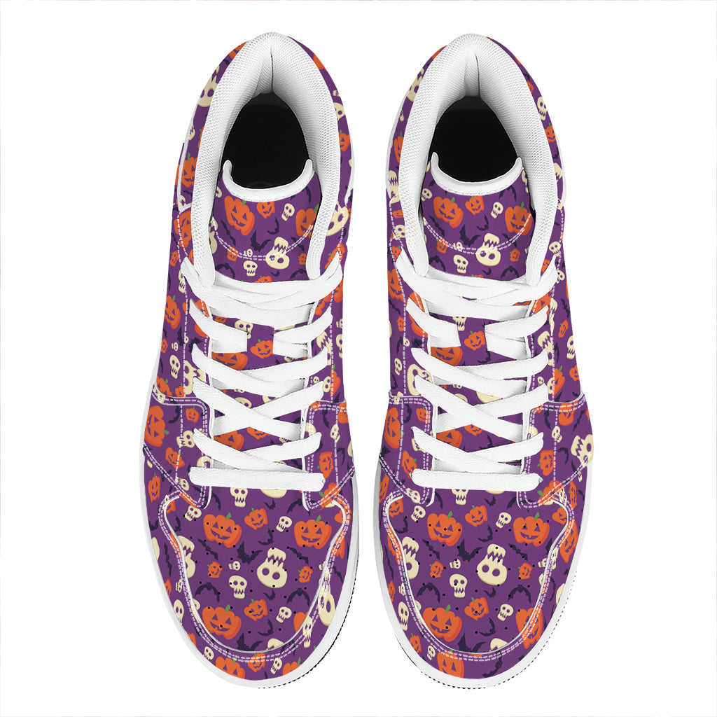 Funny Halloween Pumpkin Pattern Print High Top Leather Sneakers
