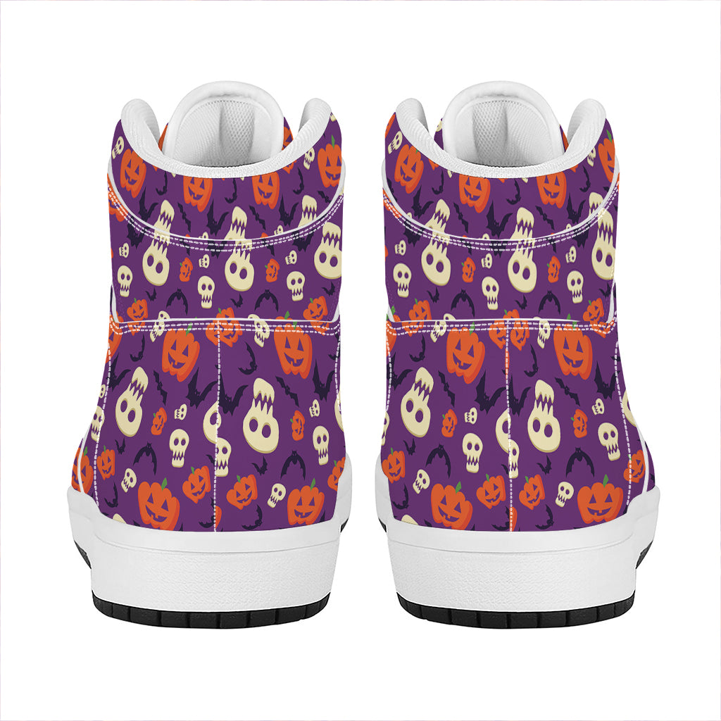 Funny Halloween Pumpkin Pattern Print High Top Leather Sneakers