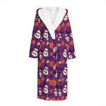 Funny Halloween Pumpkin Pattern Print Hooded Bathrobe