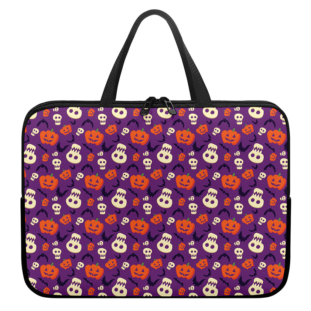 Funny Halloween Pumpkin Pattern Print Laptop Sleeve With Handle