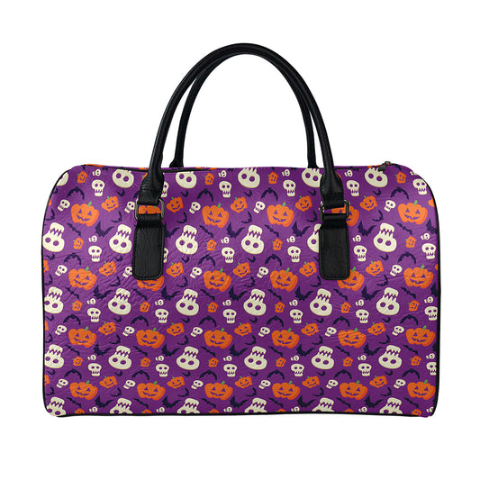 Funny Halloween Pumpkin Pattern Print Leather Duffle Bag