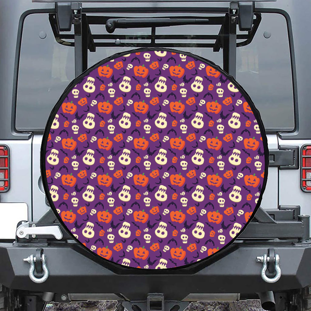 Funny Halloween Pumpkin Pattern Print Leather Spare Tire Cover