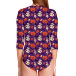 Funny Halloween Pumpkin Pattern Print Long Sleeve Swimsuit