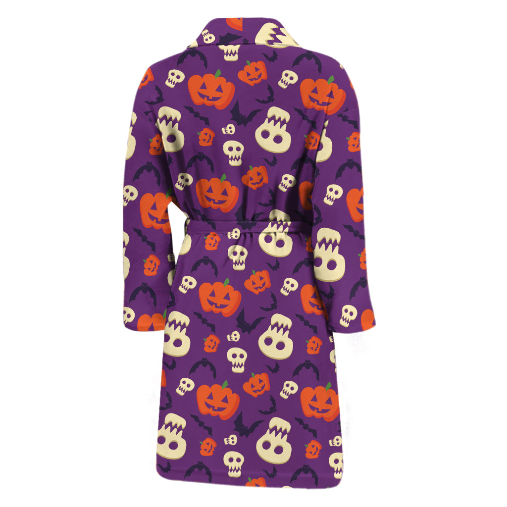 Funny Halloween Pumpkin Pattern Print Men's Bathrobe