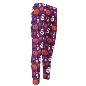 Funny Halloween Pumpkin Pattern Print Men's Compression Pants