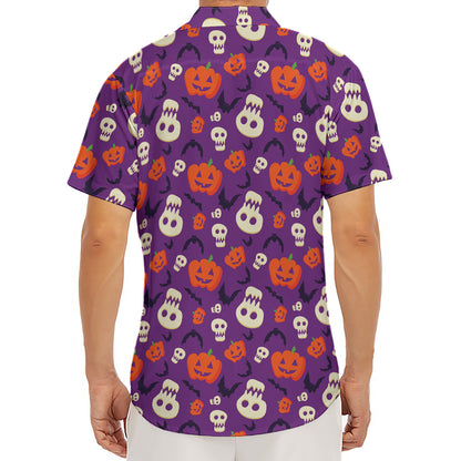 Funny Halloween Pumpkin Pattern Print Men's Deep V-Neck Shirt
