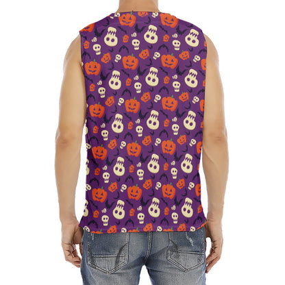 Funny Halloween Pumpkin Pattern Print Men's Fitness Tank Top