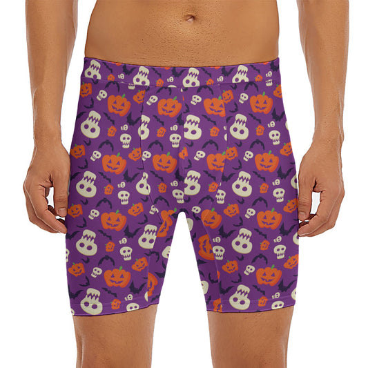 Funny Halloween Pumpkin Pattern Print Men's Long Boxer Briefs