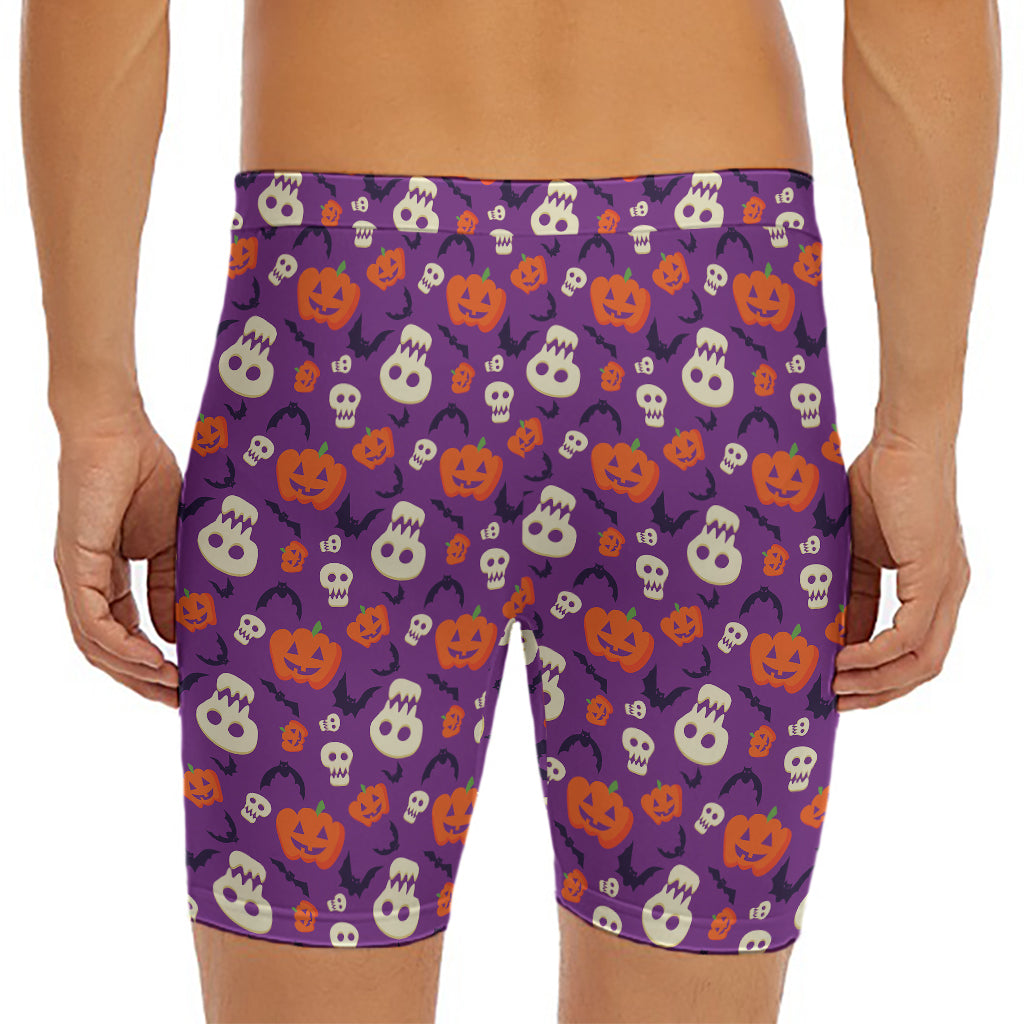Funny Halloween Pumpkin Pattern Print Men's Long Boxer Briefs