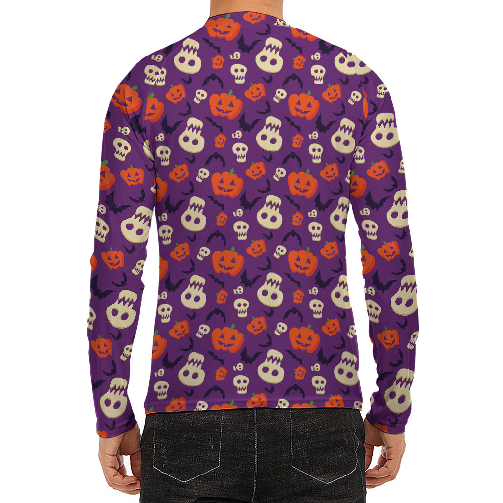 Funny Halloween Pumpkin Pattern Print Men's Long Sleeve Rash Guard