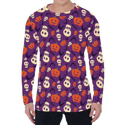 Funny Halloween Pumpkin Pattern Print Men's Long Sleeve T-Shirt