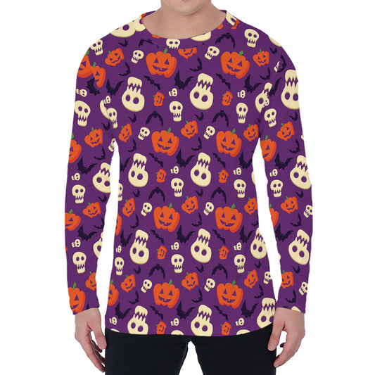 Funny Halloween Pumpkin Pattern Print Men's Long Sleeve T-Shirt