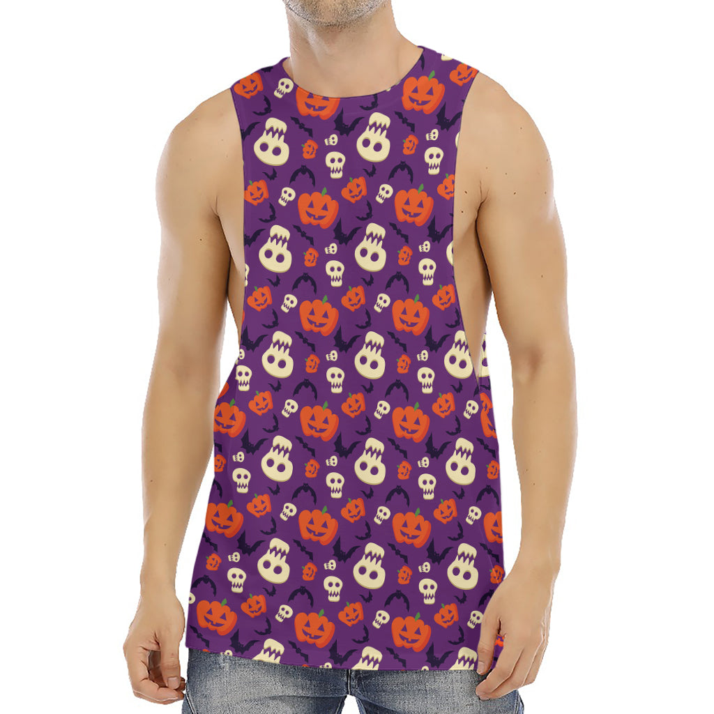 Funny Halloween Pumpkin Pattern Print Men's Muscle Tank Top