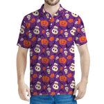 Funny Halloween Pumpkin Pattern Print Men's Polo Shirt