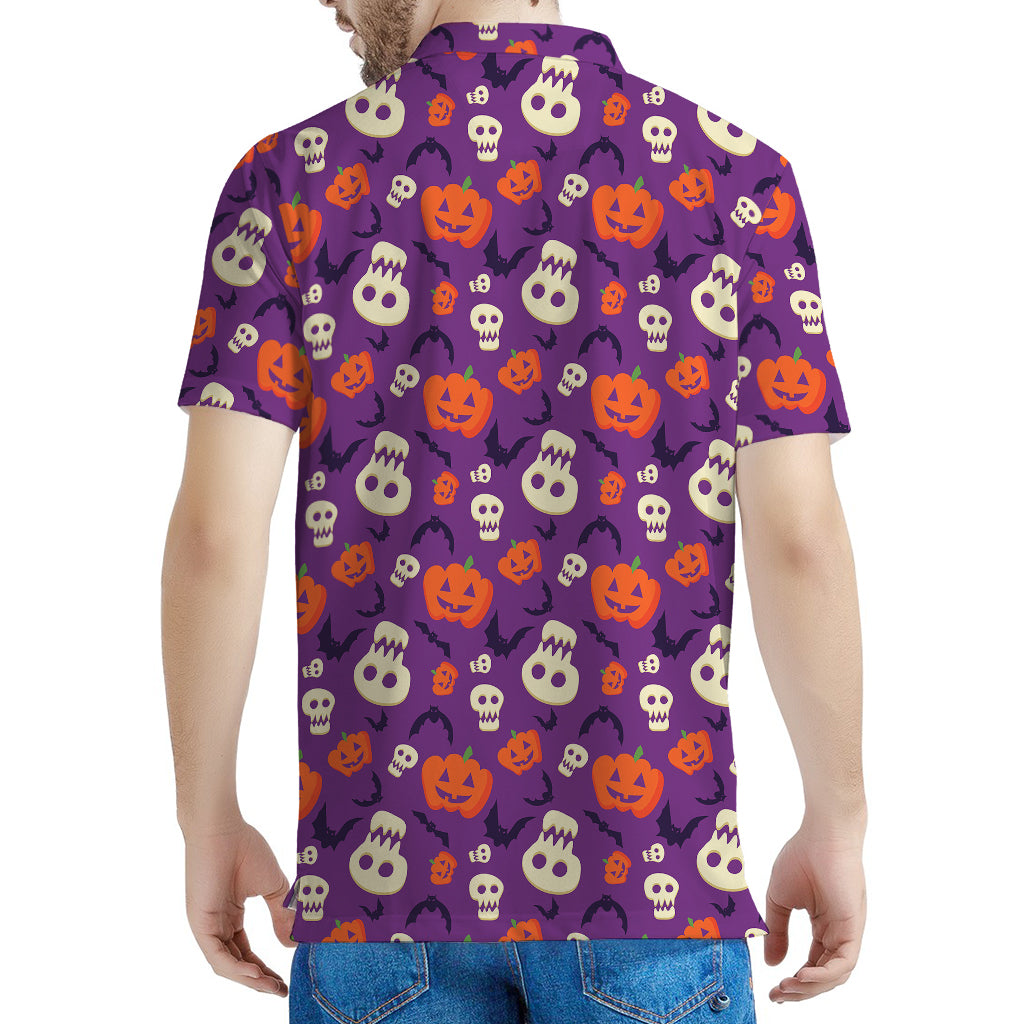 Funny Halloween Pumpkin Pattern Print Men's Polo Shirt