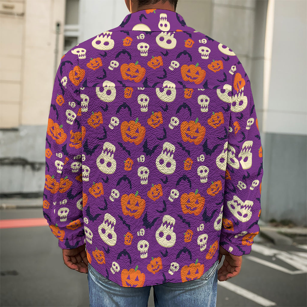 Funny Halloween Pumpkin Pattern Print Men's Shirt Jacket