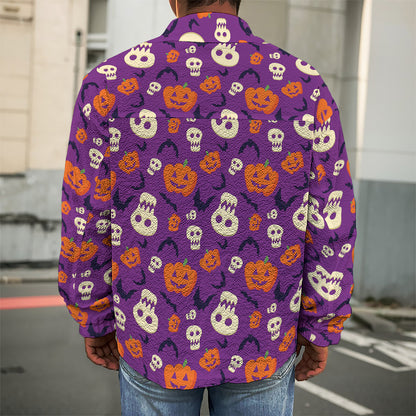 Funny Halloween Pumpkin Pattern Print Men's Shirt Jacket