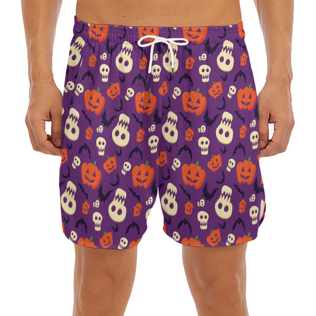 Funny Halloween Pumpkin Pattern Print Men's Split Running Shorts