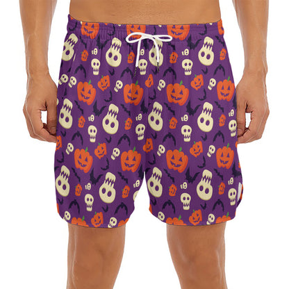 Funny Halloween Pumpkin Pattern Print Men's Split Running Shorts