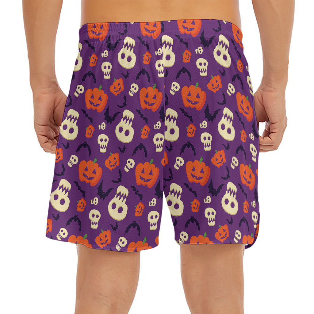 Funny Halloween Pumpkin Pattern Print Men's Split Running Shorts