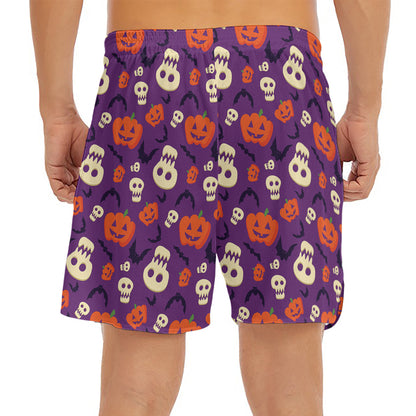 Funny Halloween Pumpkin Pattern Print Men's Split Running Shorts