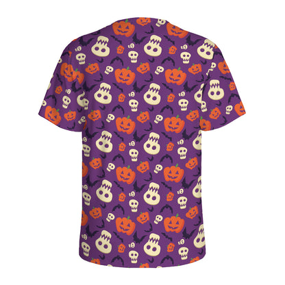 Funny Halloween Pumpkin Pattern Print Men's Sports T-Shirt