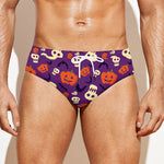 Funny Halloween Pumpkin Pattern Print Men's Swim Briefs